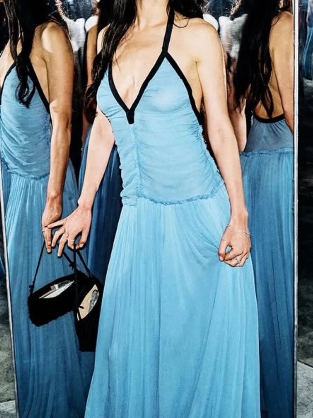 Source Unknown Blue Silk Chiffon Dress Vintage 0
